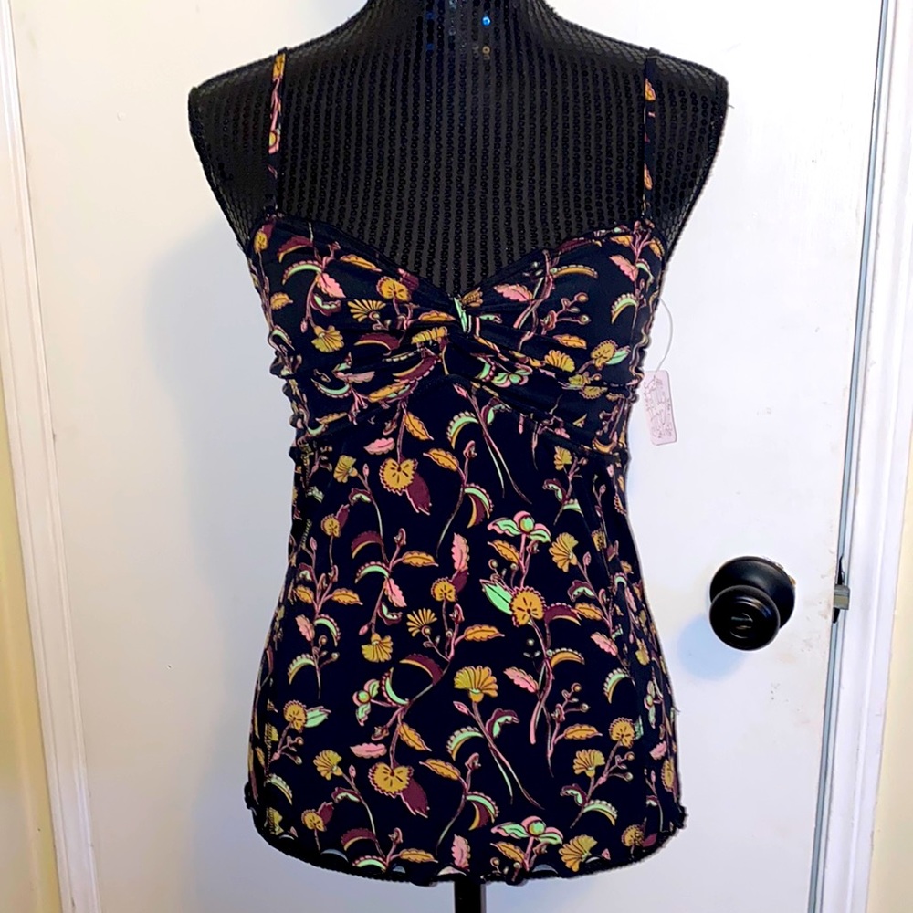 Free People Black Floral Camisole Tank Top